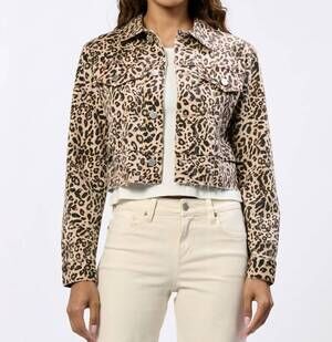 NEW DEAR JOHN DENIM diana cut off denim jacket in leopard safari